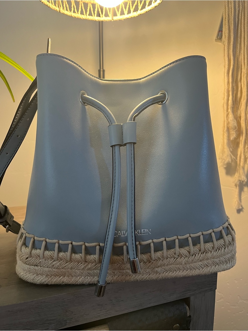 Calvin Klein Pale Blue Bucket Bag with Rope Trim